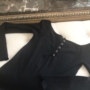 Black Off-Shoulder Top with Button Detail